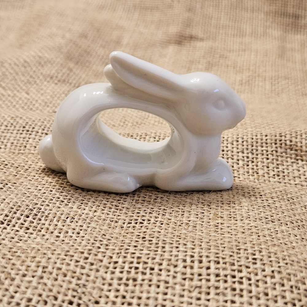 Bunny Napin Ring Napkin Holder - White Porcelain Rabbit Great for Easter